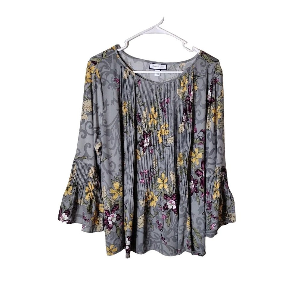 Charter Club Top Womens Large Pleated Front Bell Cuffs Peasant Dual Sided Fabric